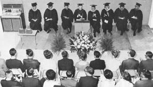 Faculty and crowd at the first MSU Denver Commencement