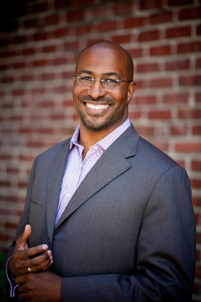 VanJones headshot Grey Suit brick wall background